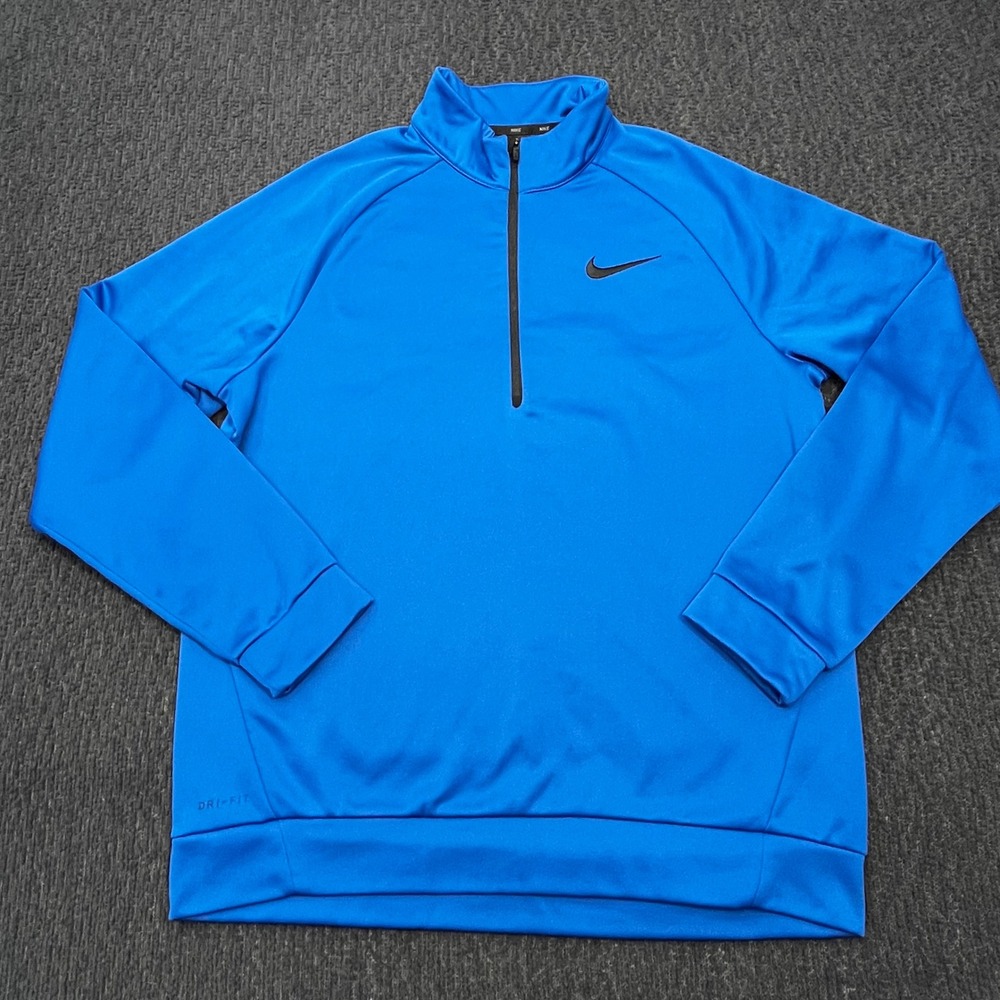 Nike Mens Dri-FIT 1/4 Zip Pullover Sweatshirt Royal Blue Training Top Size L
